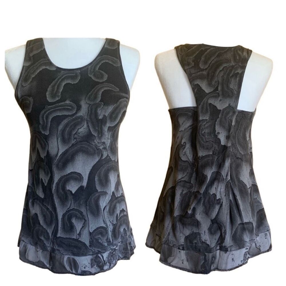 Red haute cross-back sleeveless peplum hem silk tank top grey size small